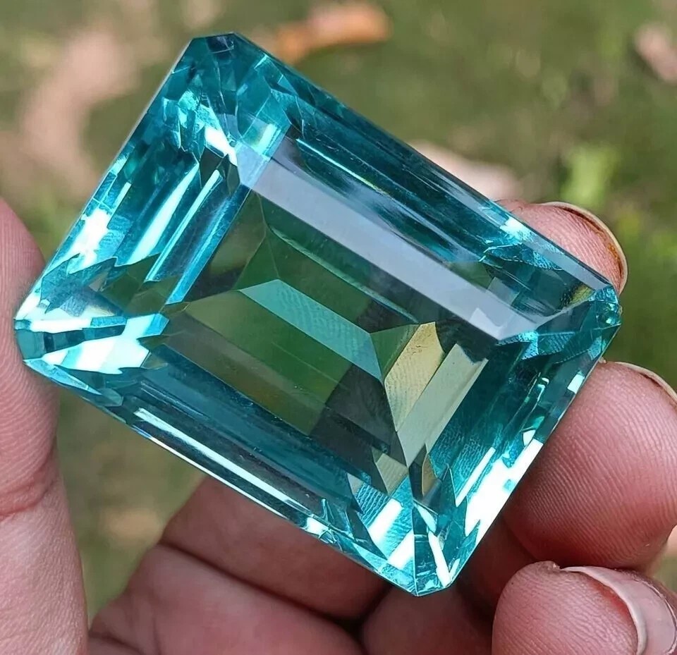 Certified Natural Brazilian 250 Ct Sky Blue Emerald Cut Topaz Loose Gemstone