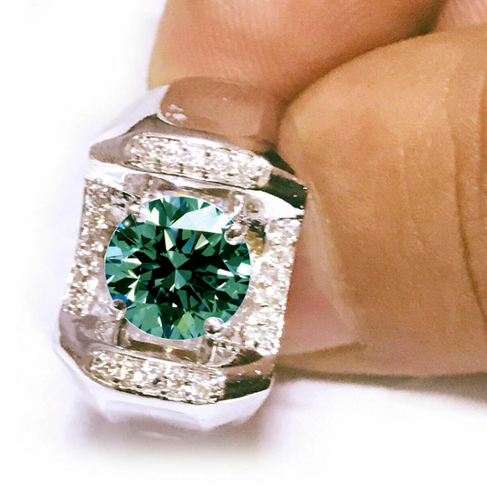 3.07 Ct Blue Round Moissanite Diamond Engagement Men's Ring 925 Silver Size 9