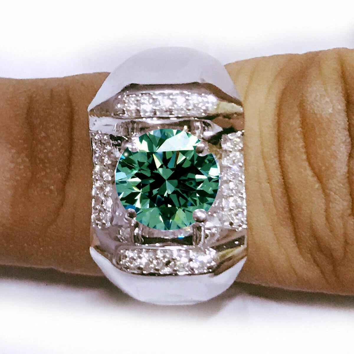 3.07 Ct Blue Round Moissanite Diamond Engagement Men's Ring 925 Silver Size 9