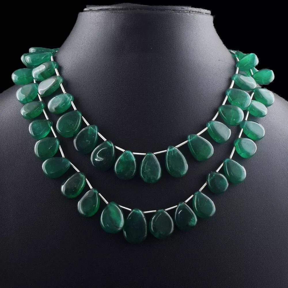 2 Strand Womens Green Emerald 557.00 Cts Beautiful Necklace Jewelery VK 27 E655