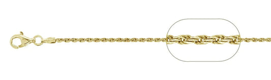 030 1.4MM Yellow Gold Plated Rope Chain .925 Solid Sterling Silver Available In 16"- 24 " Inches