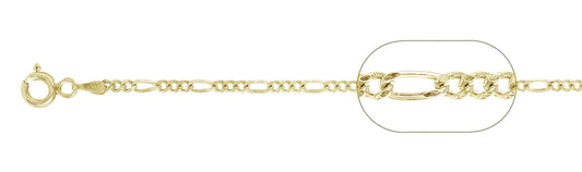 060-2.3MM Yellow Gold Plated Figaro Chain .925 Solid Sterling Silver Available In 16"-26" Inches