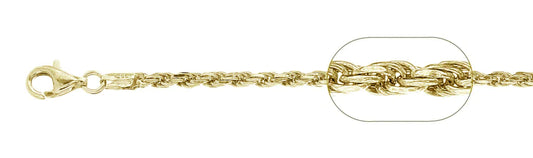 060-3MM Yellow Gold Plated Rope Chain .925 Solid Sterling Silver Available In 7"- 30 " Inches