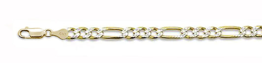150-6.2MM Figaro Yellow Gold Plated With Pave Chain .925 Solid Sterling Silver Sizes 8"-28"
