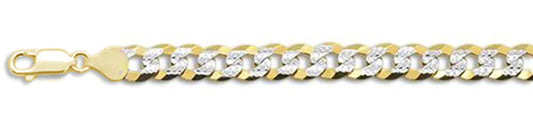 180-7.5MM Yellow Gold Plated Flat Pave Curb Chain .925 Solid Sterling Silver Available In 8"- 32" Inches