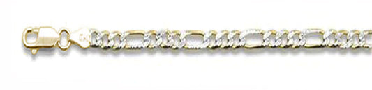 180-7.2MM Yellow Gold Plated Pave Figaro Chain .925 Solid Sterling Silver Available In 8"- 32" Inches