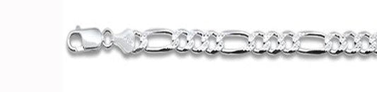 250-10MM Pave Figaro Chain .925 Solid Sterling Silver Available In 8"- 28" Inches