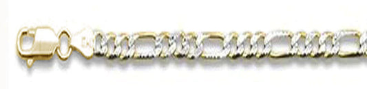 250-10MM Yellow Gold Plated Pave Figaro Chain .925 Solid Sterling Silver Available In 8"- 32" Inches