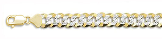 250-11MM Yellow Gold Plated Flat Pave Curb Chain .925 Solid Sterling Silver Available In 8"- 32" Inches
