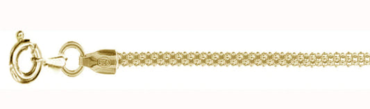 2.5MM Yellow Gold Plated Popcorn Chain Made In Italy .925 Sterling Silver Sizes 16-20"