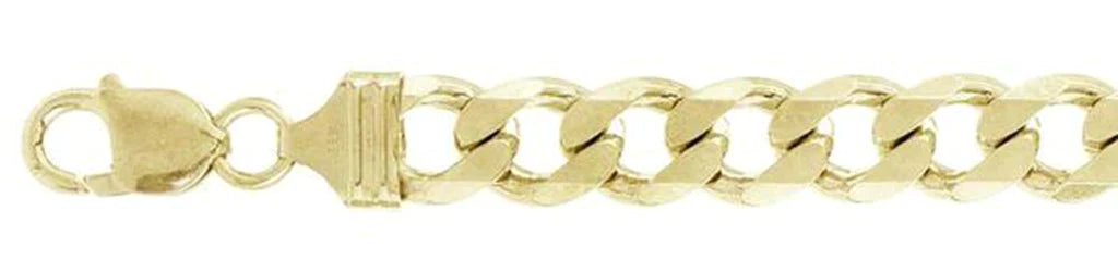 350-15.5MM Yellow Gold Plated Flat Curb Chain Made In Italy Available In 9"- 30" Inches