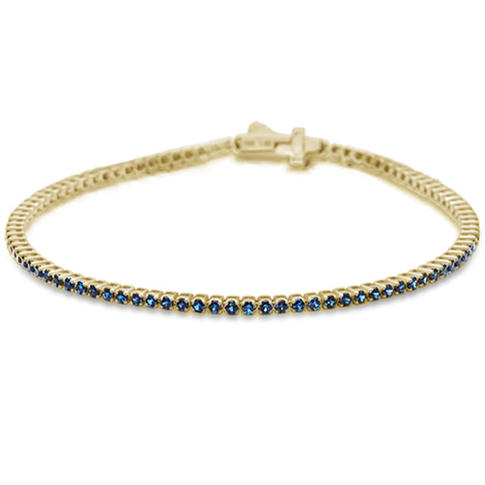 1.67cts G SI 14K Yellow Gold Natural Blue Sapphire Tennis Bracelet 7"