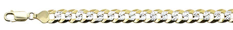 180-7.5MM Two Tone Yellow Plated & White Pave Curb Chain .925 Solid Sterling Silver Sizes 8"-30"