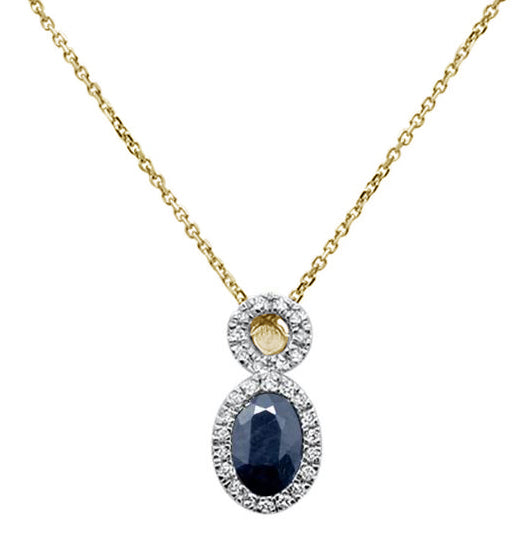 .68ct 10k Yellow Gold Blue Sapphire & Diamond Pendant Necklace 18"