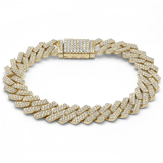 13MM 9.32ct G SI 14K Yellow Gold Diamond Square Cuban Bracelet 8"