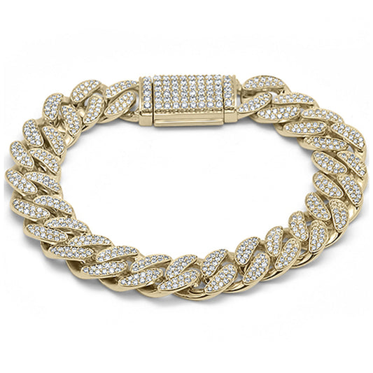15MM 8.87ct G SI 14K Yellow Gold Diamond Round Cuban Link Bracelet 8.5" Long