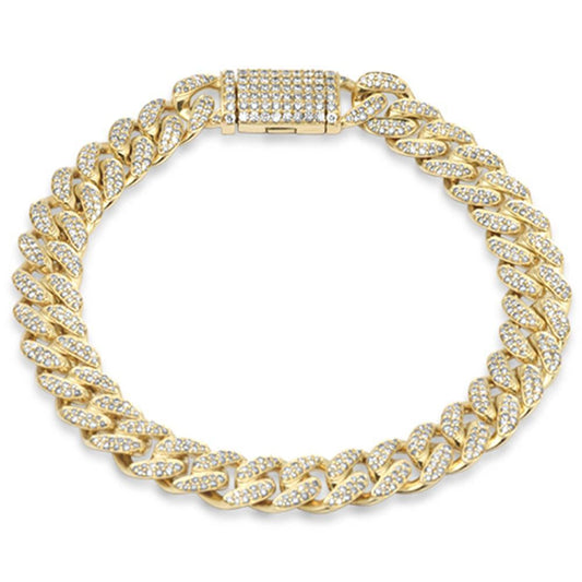 9MM 2.81ct G SI 14K Yellow Gold Diamond Round Cuban Bracelet 8"
