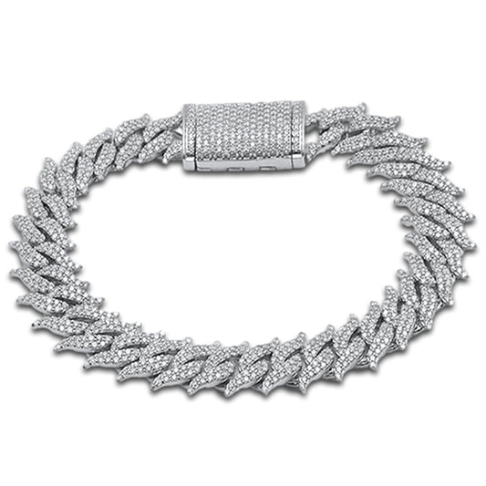 15MM 9.95ct G SI 14KT White Gold Spiked Round Diamond Cuban Bracelet 8.5"