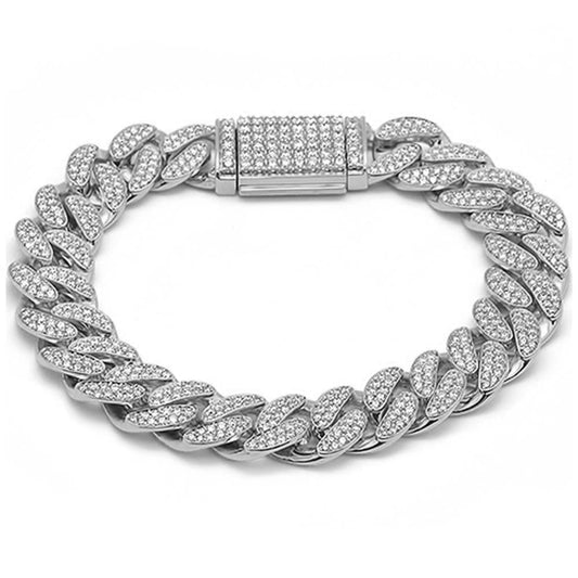 15MM 8.52ct G SI 14K White Gold Diamond Round Cuban Link Bracelet 8" Long