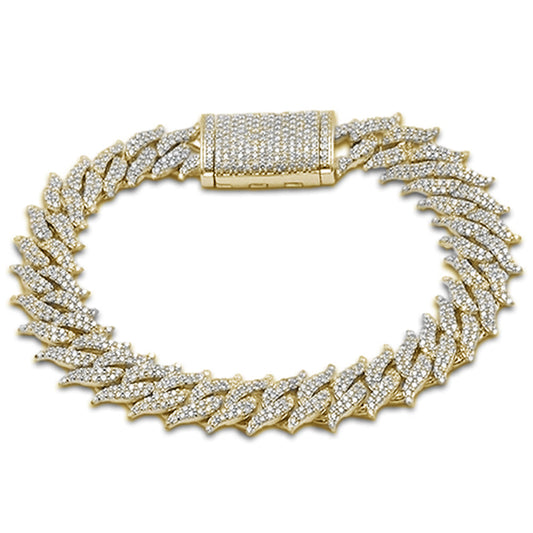 18MM 12.82ct G SI 14KT Yellow Gold Round Diamond Spiked Cuban Bracelet 8.5"