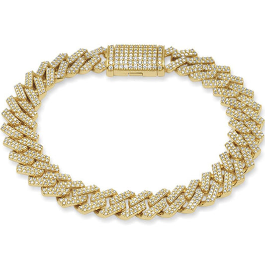 15mm 12.68ct G SI 14K Yellow Gold Diamond Sqaure Cuban Bracelet 8.5"