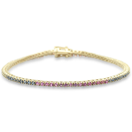 2.62ct G SI 14K Yellow Gold Natural Multi Color Gemstone Tennis Bracelet 7"
