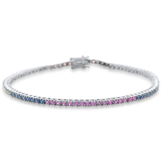 2.46ct G SI 14K White Gold Natural Multi Color Gemstone Tennis Bracelet 7"