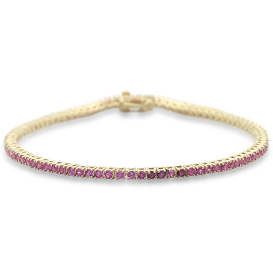 2.32ct G SI 14K Yellow Gold Genuine Pink Sapphire Gemstone Tennis Bracelet 7"