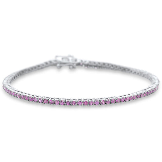 2.32ct G SI 14K White Gold Genuine Pink Sapphire Gemstone Tennis Bracelet 7"