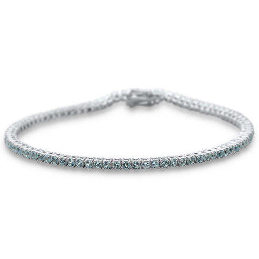 1.89ct G SI 14K White Gold Natural Aquamarine Gemstone Tennis Bracelet 7"