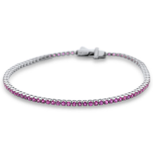 2.39ct G SI 14K White Gold Natural Ruby Tennis Bracelet 7"