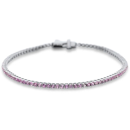 2.36ct G SI 14K White Gold Natural Pink Sapphire Tennis Bracelet 7"