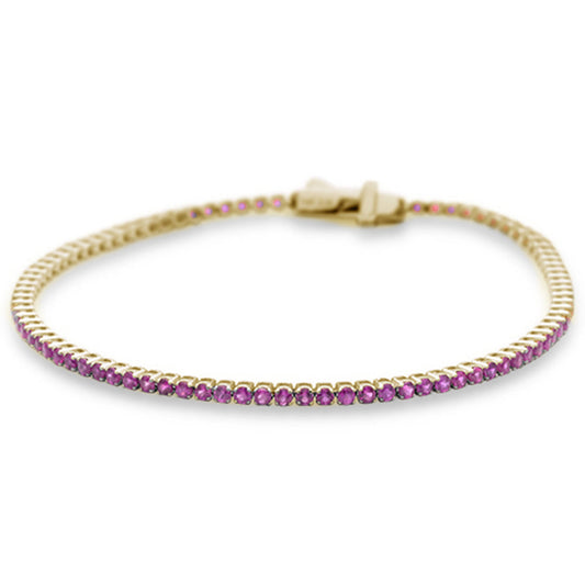 2.55ct G SI 14K Yellow Gold Natural Pink Sapphire Tennis Bracelet 7"
