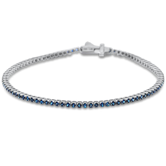 2.44ct G SI 14K White Gold Natural Blue Sapphire Tennis Bracelet 7"
