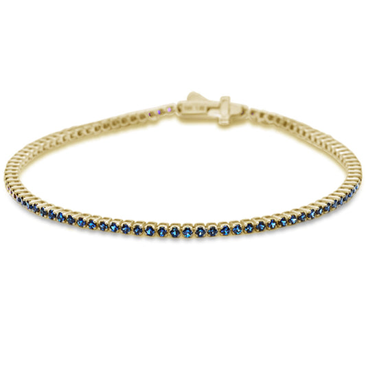 2.43ct 14K Yellow Gold Natural Blue Sapphire Tennis Bracelet 7"