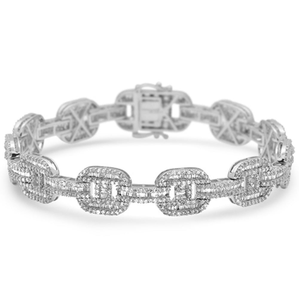10mm 6.40ct G SI 14K White Gold Diamond Round & Baguette Men's Bracelet 8"