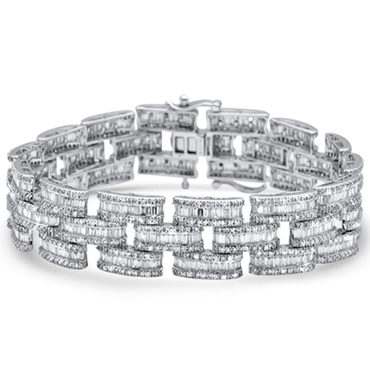 9.98ct G SI 14KT White Gold Diamond Round & Baguette Bracelet 8.5"