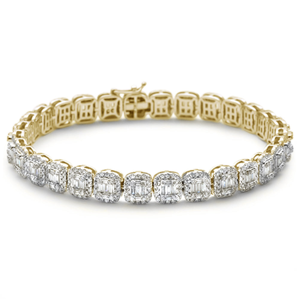 7.85ct G SI 14K Yellow Gold Round & Baguette Diamond Bracelet 8.5"