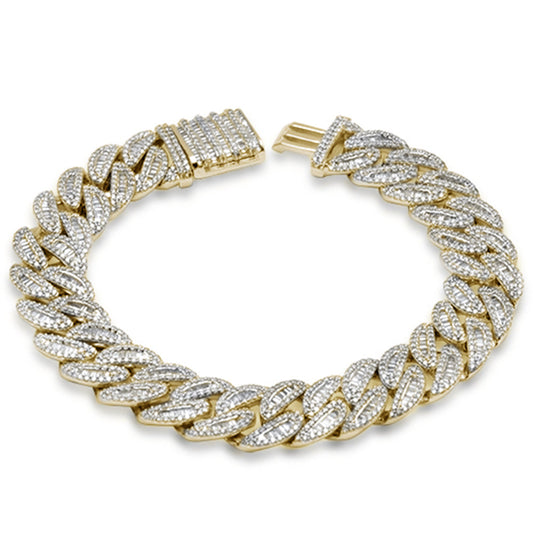 SPECIAL! 11MM 5.93ct G SI 14K Yellow Gold Round & Baguette Iced Out Cuban Diamond Bracelet 8" Long