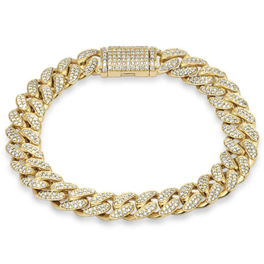 13MM 7.29ct G SI 14K Yellow Gold Diamond Round Cuban Link Bracelet 8" Long