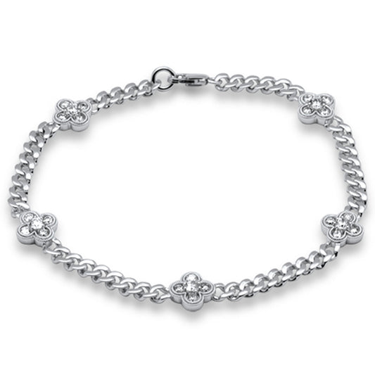 1ct G SI 14K White Gold Diamond Flower Style Cuban Bracelet