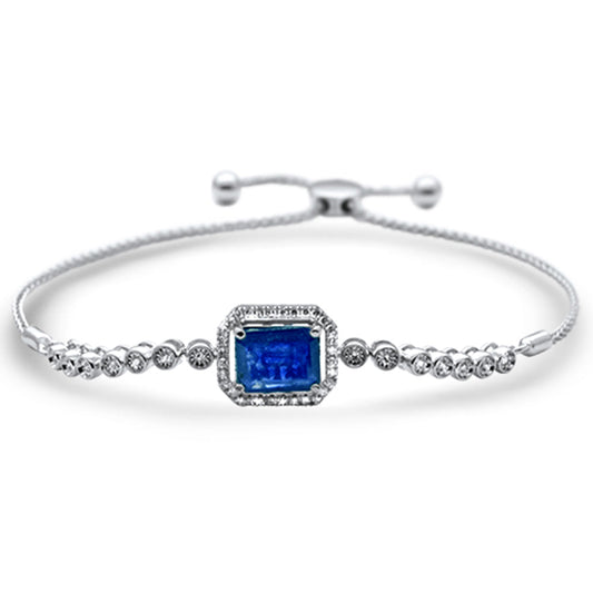 2.45ct G SI 14K White Gold Adjustable Diamond & Blue Sapphire Bola Bracelet