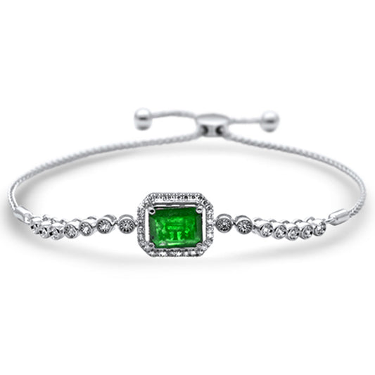 2.57ct G SI 14K White Gold Diamond & Emerald Adjustable Gemstone Bola Bracelet