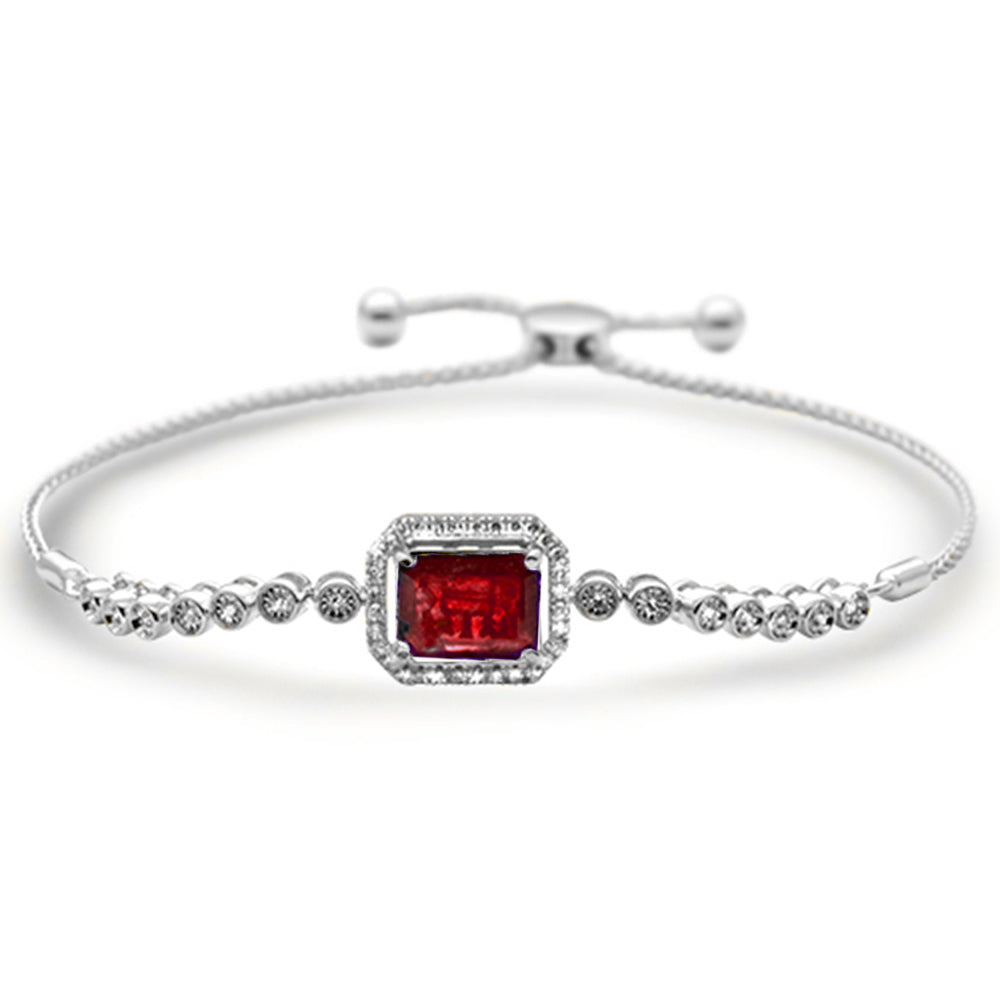 3.75ct G SI 14K White Gold Diamond & Ruby Adjustable Gemstone Bola Bracelet