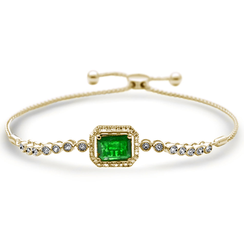 2.66ct G SI 14K Yellow Gold Diamond & Emerald Adjustable Gemstone Bola Bracelet