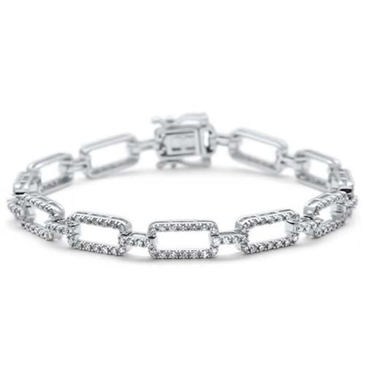 1.72ct G SI 14K White Gold Women's Diamond Square Link Paper Clip Bracelet 7" Long