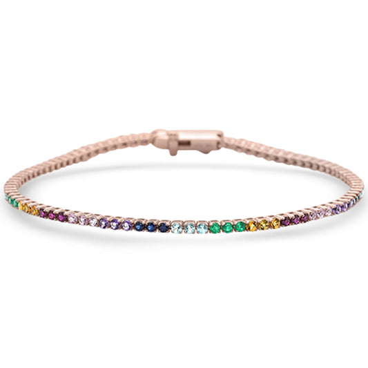 2.19ct G SI 14K Rose Gold Natural Multi Color Gemstone Tennis Bracelet 7" Long