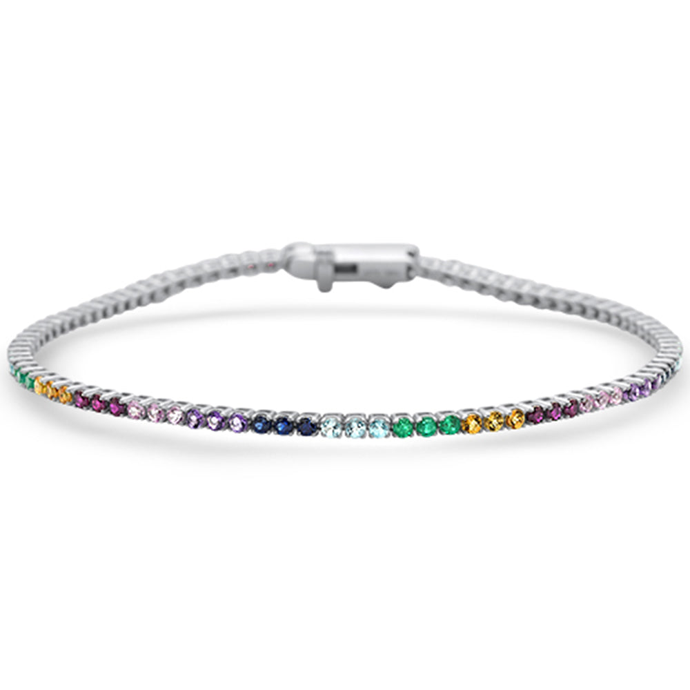 2.36ct G SI 14K White Gold Diamond Natural Multi Color Gemstone Tennis Bracelet 7" Long