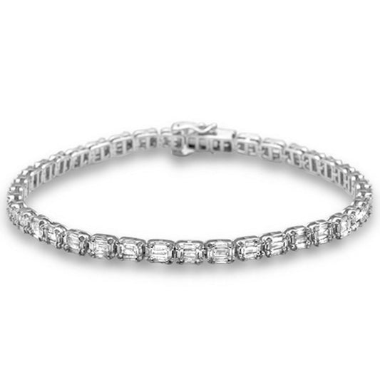 SPECIAL! 3.74ct G SI 14K White Gold Round & Baguette Diamond Emerald Cut Illusion Sideways Tennis Bracelet 7" Long