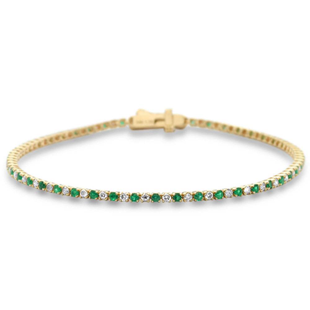 1.76ct G SI 14K Yellow Gold Emerald Gemstone & Diamond Tennis Bracelet 7" Long